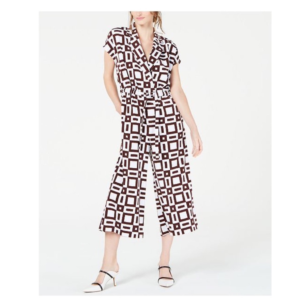 🧋 ALFANI Brown Geo Tie-Waist Cropped Jumpsuit NWT $100 8